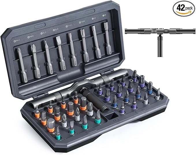 42 - in - 1 Magnetic Screwdriver Set: DIY Ratchet with Detachable Handle. Multi - bit Drive. Compact, Portable Tool Kit for Computer, Bicycle, Furniture Repair