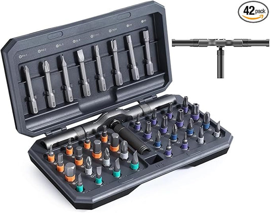 42 - in - 1 Magnetic Screwdriver Set: DIY Ratchet with Detachable Handle. Multi - bit Drive. Compact, Portable Tool Kit for Computer, Bicycle, Furniture Repair