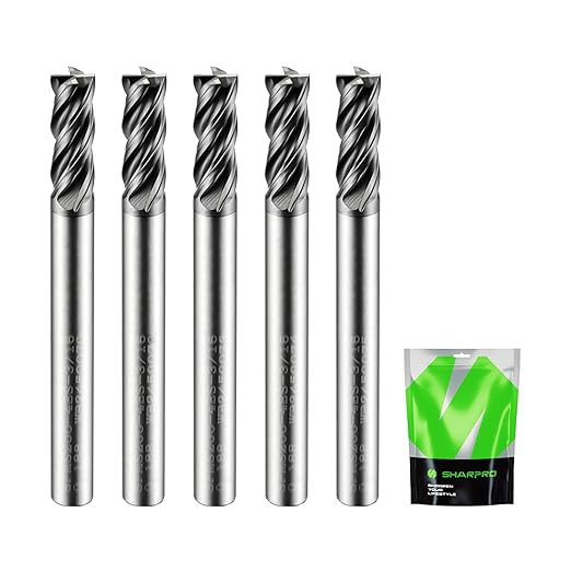 SHAPPRO 3/16 Inch Shank Carbide Square End Mill, 4 Flute CNC End Mills, Heat-Resistant Metal Endmill Suitable Alloy Steel, Stainless Steel, Various Cast Iron（5PCS）