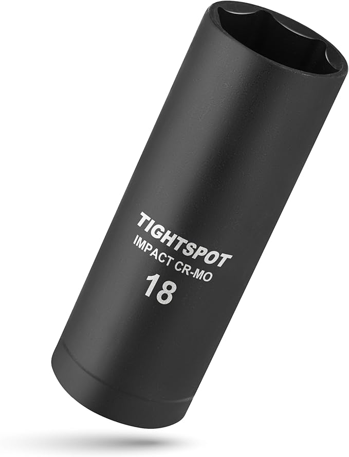 TIGHTSPOT 3/8 Inch Drive - 18 mm Deep Impact Socket with Anti-Rounding 6 Point Design, Heat-Treated CRMO Steel, Metric