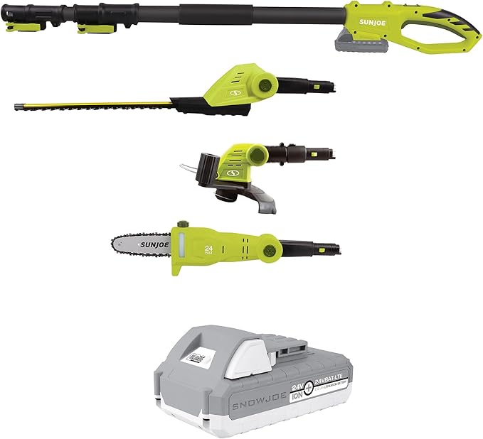 Sun Joe Cordless Lawn Care System, Grass & Hedge Trimmer Combo Power Tool Kit with 8??Pole Saw, Batteries & Charger - Heavy-Duty Trimming Machine Set for Lawn, Yard & Gardening Care, IONMAX GTS4002C