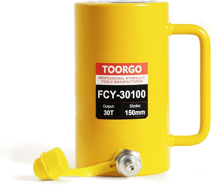 30T 4Inch Stroke Porta Power Single Acting Lifting Cylinder for Shipbuilding, Machinery and Industry,Automatically Retract Split Hydraulic Cylinders Jacks, Yellow