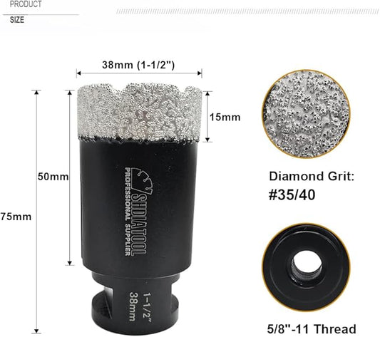 SHDIATOOL Diamond Core Drill Bits 1-1/2 Inch for Porcelain Ceramic Tile Marble Brick Vacuum Brazed Hole Saw 38mm