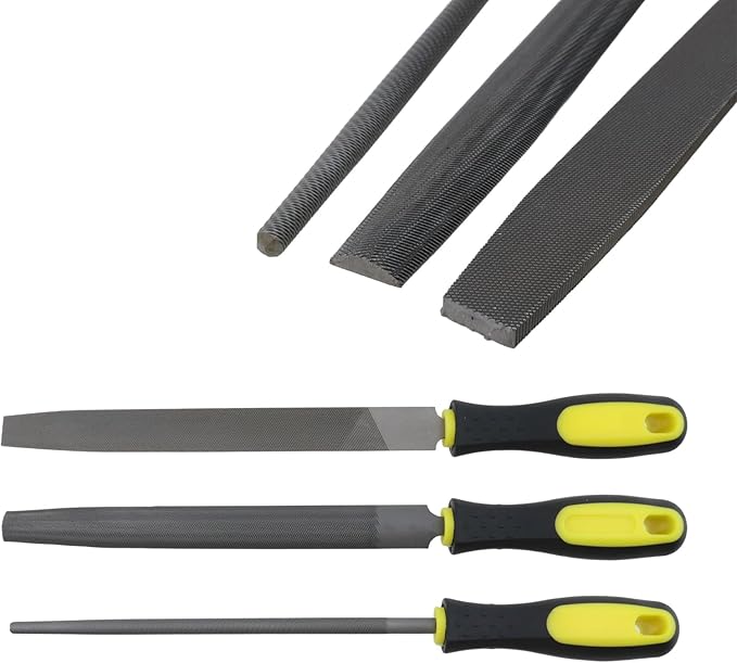 3-Piece Set 8in Length File (Flat, Round and Half-Round), High Carbon Steel Hand File for Refining, Removing, Shaping and Scraping Projects