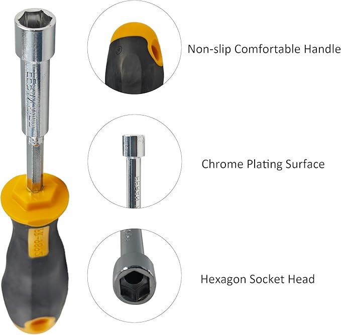 2PCS 10mm Socket Wrench Screwdriver, High-Carbon Steel Hex Nut Driver with Comfort Grip Handle for DIY Repairs & Hand Tools