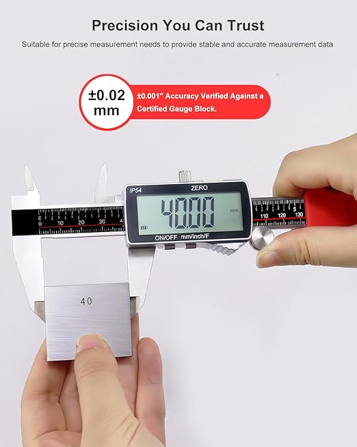 Digital Caliper, 6 Inch Rechargeable & Power Indicator Caliper Measuring Tool - 0.01mm Accuracy, Large LCD Vernier Calipers - IP54 & Stainless Steel, MM/Inch/F for Metal & Wood Working, 3D Printing