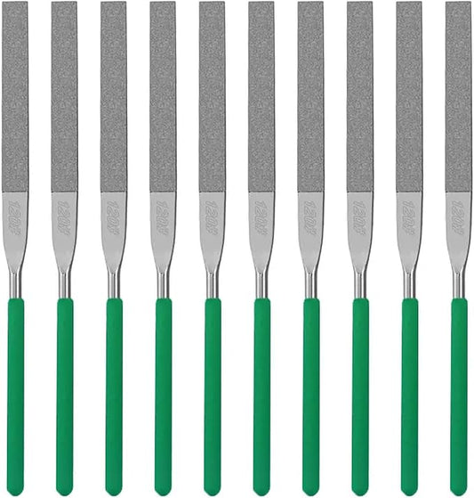 10PCS Diamond Files Flat Set,Precision Needle File Set,Super Hard Black Nickel Coated Alloy File,Diamond Coated Files for Filing Metal,Ceramic,Stone,Jewelry,Glass.120 Grit,5×180mm