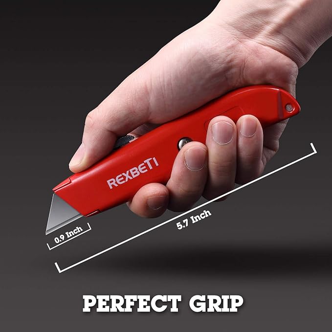 REXBETI 2 Pack Utility Knife with Extra Blades, 2 Color Retractable Blade Heavy Duty Box Cutter for Cartons竊똂ardboard and Boxes竊똄xtra 10 Blades Included