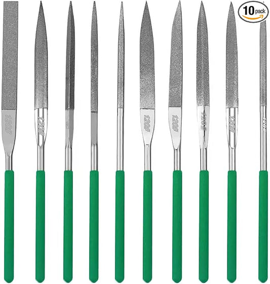 Diamond Files Set,10PCS Precision Needle File Set,Super Hard Black Nickel Coated Alloy File,Diamond Coated Files for Filing Metal,Ceramic,Stone,Jewelry,Glass.120 Grit,5×180mm
