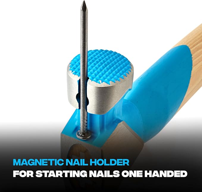 OX Tools Pro 22oz Straight Hickory Handle Hammer with TPR Rubber Hands Grip - Hickory Framer with Magnetic Nail Starter Milled Face Nail Puller Carpenter Hammer OX-P089322