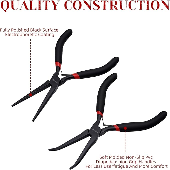 WISEUP 6" Mini Needle Nose Pliers Set竊?-Piece Small Long Reach Bent Needle Nose Pliers for Jewelry DIY Craft竊똓epair & Wire Wrapping