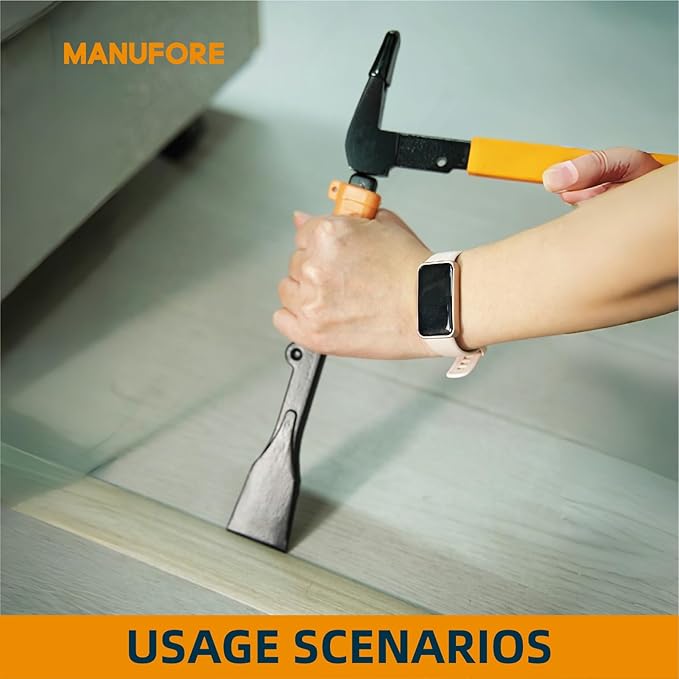 MANUFORE 4pcs Pry Bar Nail Puller Set, 12??Flat Pry Bar, 7.5??Flat Pry Bar, 12??Crow Bar with Hammer, 9??Chisel (Orange)