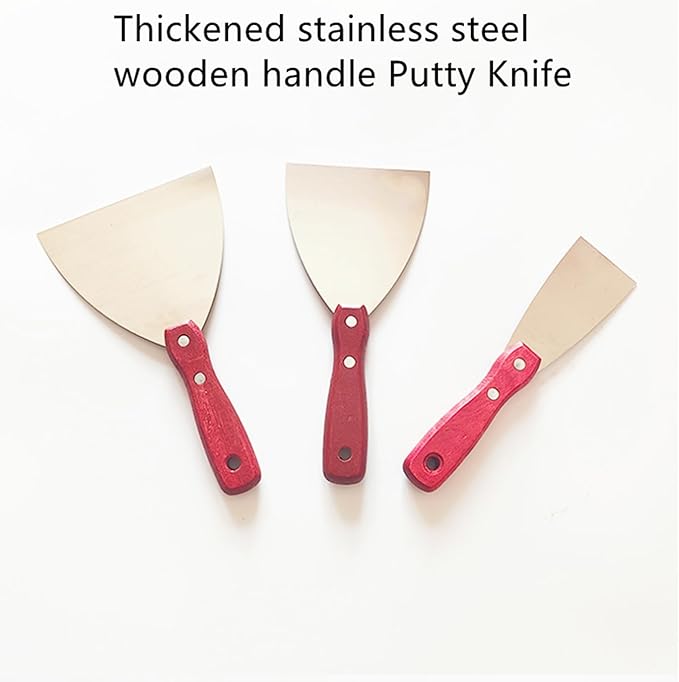 5Pcs Putty Knife Scrapers Stainless steel spatula Tool set竊똷ith a comfortable wooden handle竊똣or Scrapering,Drywall Repairs and Spreading竊똖aping Drywall Wall Painting (Mixed pack2",3",4",5",6")