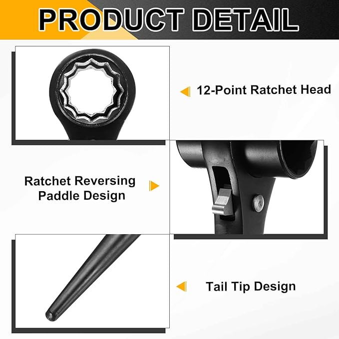 HARFINGTON 2pcs Scaffolding Podger Ratchet Wrench 13mm x 15mm CR-V 12 Point Double Ended Socket Ratcheting Podger Scaffold Spud Spanner Tool for Auto Repair Mechanical Maintenance, Black
