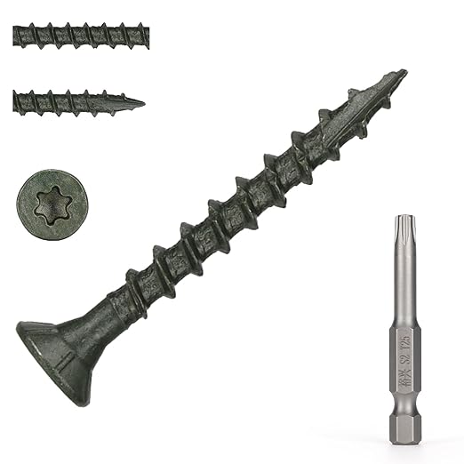 Wood Screws #8 x 1-1/2?쇺? T25 Star Torx Drive Flat Head Deck Screws, Green, 165Pcs (1lb)