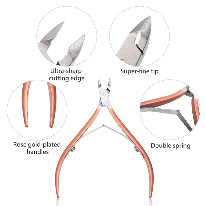 Mudder 3 Packs Cuticle Nippers Cutter Tool Stainless Steel Nail Cuticle Trimmer Remover with Pointed Blade Scissors Pedicure Manicure Tool for Fingernails Nails Care and Toenails(Rose Gold)