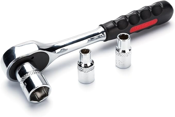 MAXPOWER 11-Piece 1/4-inch Ratcheting Socket Wrench Metric Set 5mm ??14mmQuick Release Reversible Ratchet Handle and Swappable with Hanging Rack