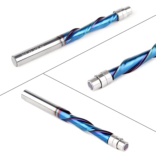 EANOSIC 5PCS Downcut Spiral Flush Trim Router Bit, 1/4 Inch Shank Solid Carbide Flush Trim Router Bits Spiral with Nano Coating(1/4" Shank Down-Cut)