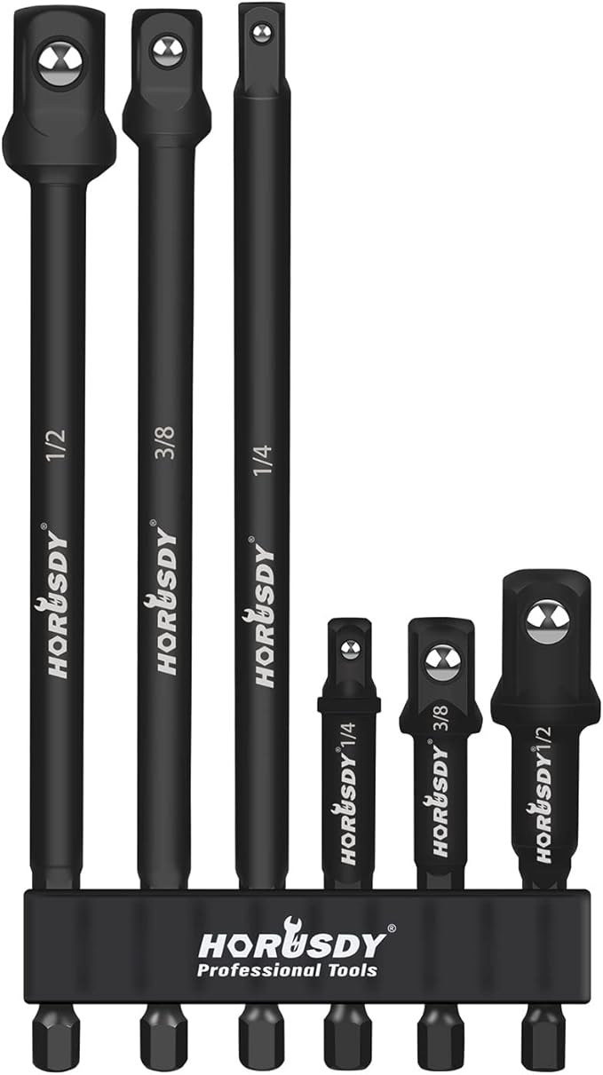 HORUSDY 6-Piece Impact Sockets Adapter Sets, 3-Inch and 6-Inch Hex Shank 1/4" 3/8" 1/2"