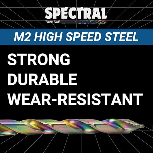 Spectral 7/32" Step Point HSS Drill Bit, Stepped Point 135째 Split Point Tip, M2 Steel, 3-Flat Shank, Multi-Color Finish, 6-Pack