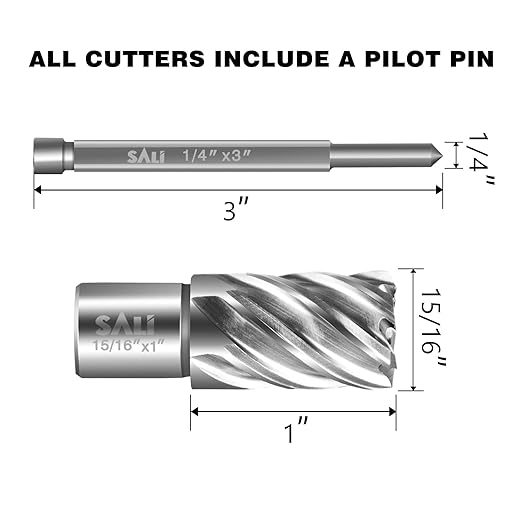 SALI 2 pcs Annular Cutter Diameter 15/16 Inch with Weldon Shank 3/4" (with 2 Flats) Cutting Depth 1" Mag Drill Bit for Magnetic Drill Press HSS Fully Ground Drill with One 1/4"*3" Pilot Pin