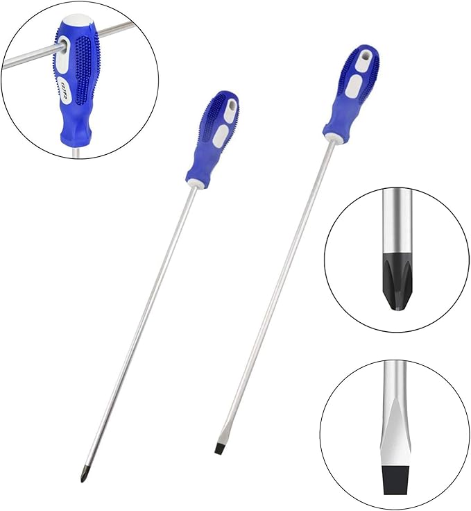 Slotted and Phillips Screwdriver, 10" Long Cross-head & Flat Blade 竊늁H2-竊? 2 Packs Magnetic Screwdriver with Rubber Handle (10 inch)