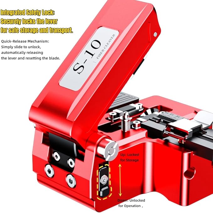 High Precision Fiber Optic Cleaver - Automatic One-Step Fiber Cutting Tool with ??.6째 Precision, 24-Point Tungsten Blade & Detachable Waste Box, 58,000+ Cuts
