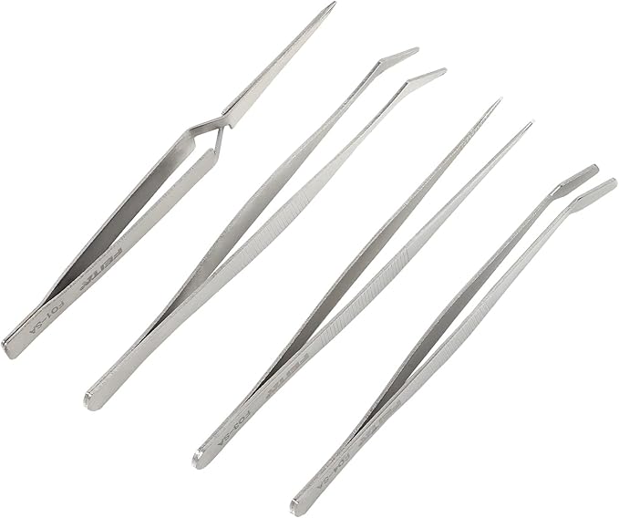 FEITA Professional Craft Tweezers Stainless Steel Precision Tweezer Set for Hobby, Electronics, Model Making, Jewelry Picking Tool - 4 Pieces