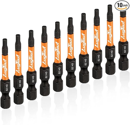 toolant 3mm S2 Steel Impact Hex Head Allen Wrench Drill Bits Set, 10pcs, 1/4" Hex-Shank, 2" Long, CNC Machined Tips with Magnetism