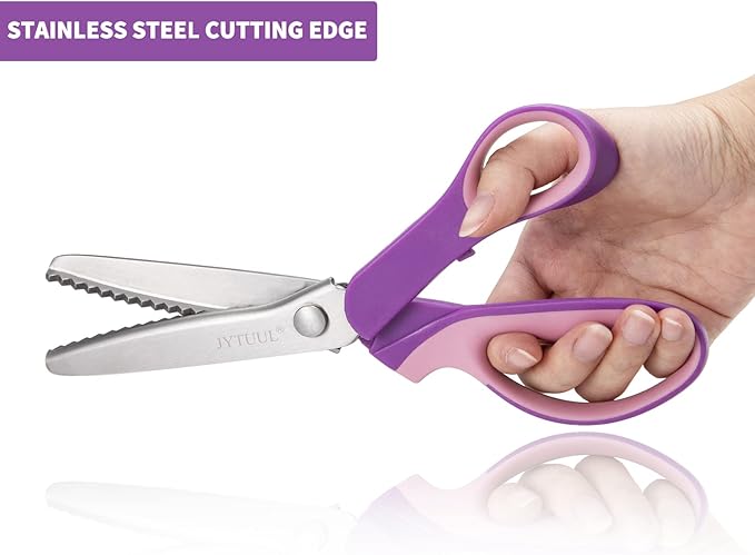 Purple Serrated Pinking Shears, 9.3 Inch Sharp Stainless Steel Blades Zig Zag Scissors, Comfort Grip Handled Professional Dressmaking Paper Leather Fabric Craft Scissors