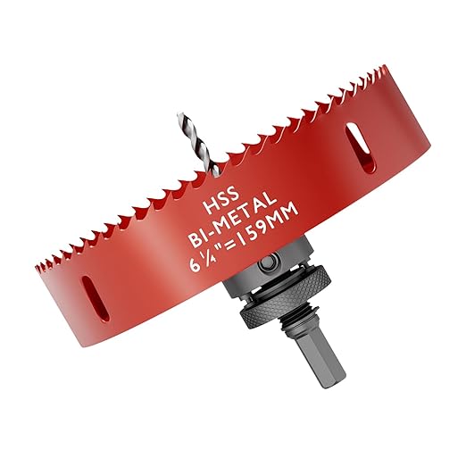 6.25" (159mm) Bi-Metal M42 High Speed Steel Hole Saw with Pilot Drill Bit, Smooth Cutting Edge for PVC, Drywall, Wood, Plastic, Gypsum Board, Rubber, Thin Metal