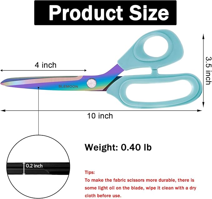 10-Inch Scissors All Purpose - Premium Steel, Tailor Sewing Craft Scissors for Fabric, Leather & Clothing, Light Blue