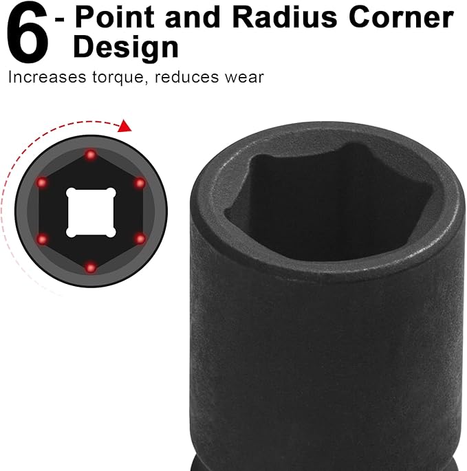 JETECH 1/2 Inch Drive 17mm Standard Impact Socket, Chrome Molybdenum Alloy Steel, 6-Point Design, Metric