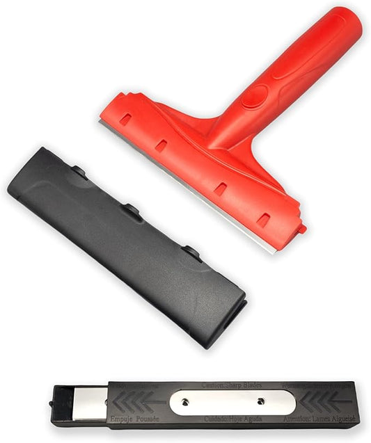 6 inch Razor Blade Scraper with 25Pcs Double-Edged Stainless Steel Blades for Removing Labels,Decals,Stickers,adhesive,Caulk,Paint from Glass,Stove Top,Window,Walls,Mirror,Tile
