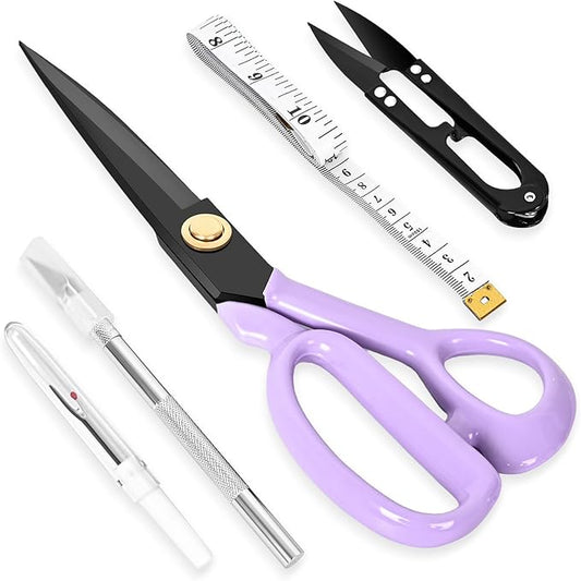 Professional Tailor Scissors Heavy Duty - Multi-Purpose Sewing Fabric Scissors for Leather Cutting Industrial Sharp Shears Home Office Arts, and Crafts (9 Inch) Purple