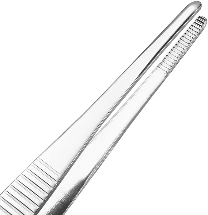 uxcell 1 Pcs 6.3-Inch 430 Stainless Steel Straight Blunt Tweezers with Serrated Tip Daily Garden Tool