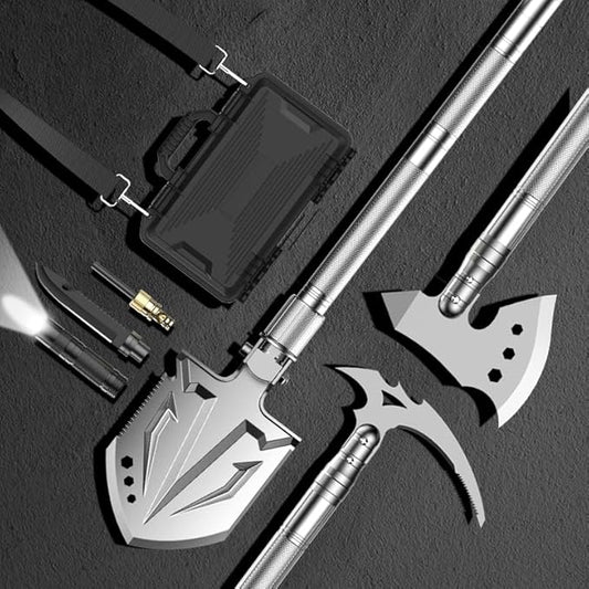 YANTOO Survival Shovel Axe Multitool, Fixm Folding Shovel Hatchet Survival Tool Camping Tool Kit with Storage Bag, Great for Outdoors, Camping, Hiking and Car Emergency