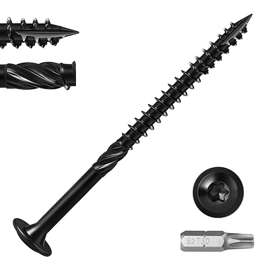 Lag Screws #14 x 4 Inch, (2.5lb, 81pcs) Heavy Duty Construction Structural Exterior Wood Timber Screws, Torx Drive Washer Head Rust Resistant Black Epoxy Coated, with T30 Star Bit