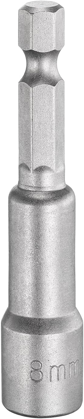 HARFINGTON Nut Driver Drill Bit 8mm Metric Socket 1/4" Hex Shank 2.56" (65mm) Long Magnetic 6-Point Sockets Quick Change CR-V Steel Bolt Setters for Power Drill Drivers