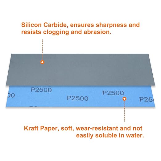 HARFINGTON 45pcs Sandpaper 2500 Grit 9 x 3.6 Inch Waterproof Backing Silicon Carbide Abrasive Wet Dry Sanding Sheets for Wood Finishing, Metal Sanding, Automotive Polishing
