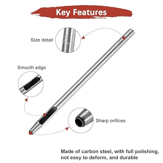 2.5MM Leather Hole Punch Tool [2PCS] - Metal Round Belt Hole Puncher Use for Leather Working & Belts & Watch Band & Paper & Plastic - [Silver Tone] Round Hollow Tools