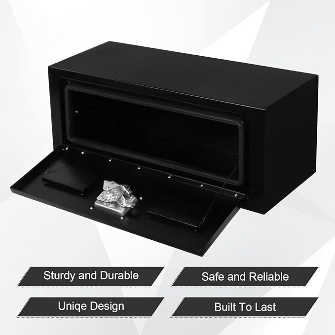 27.75'' Steel Underbody Tool Boxes with Lock, Heavy Duty Waterproof Undermount Truck Tool Box for Vans, Trailers, RVS，Trucks, Black（27.75"*10"*10.5"）