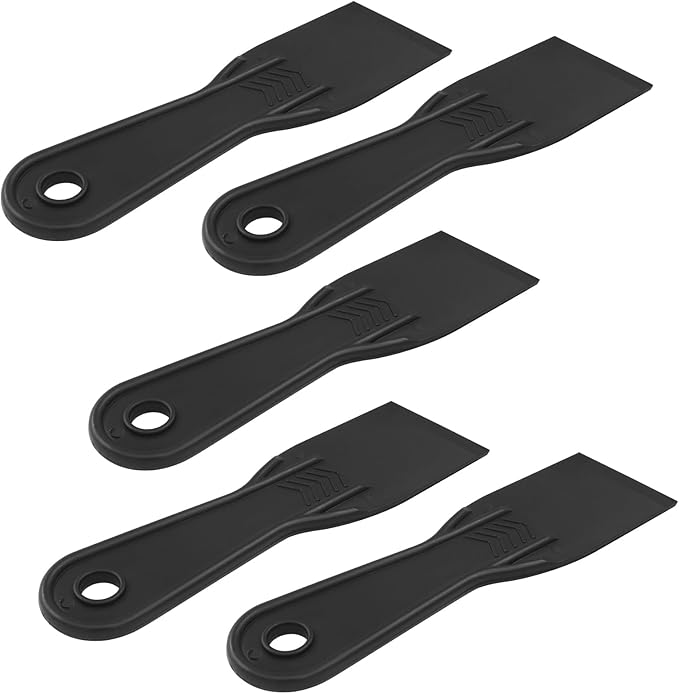 2 Inch Plastic Putty Knife Scraper, 5Pcs Flexible Spackle Knife for Spackling, Air Bubble Remover, Sticker Installation, Used for Repairing Walls, Pasting Plaster, Scraping Putty (Black)