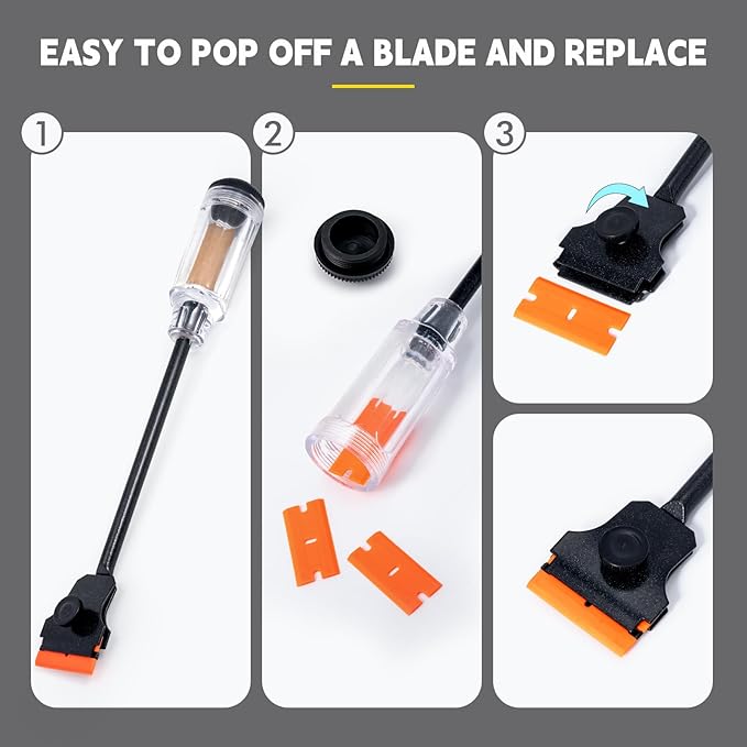 FOSHIO 1PCS Automotive Razor Scraper Car Tint Vinyl Tool Application with 12" long Handle 100pcs Plastic Razor Blade