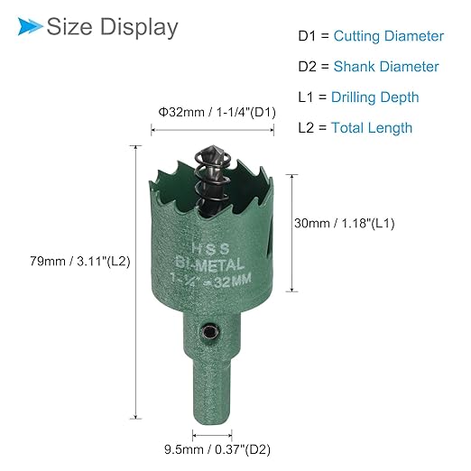 Bi-Metal Hole Saw, 32mm 1-1/4 Inch Dia Hole Saw, High Speed Steel Cutter - (Applications: for Wood Brass Zinc), 1-Pieces