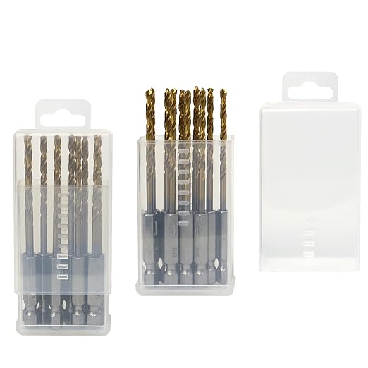 Hex Shank Drill Bits - Set of 10Pcs, 1/8 Inch Premium 4341 HSS Titanium Impact Hex Drill Bits for Wood, Steel, Metal, Plastic, Quick Change Design