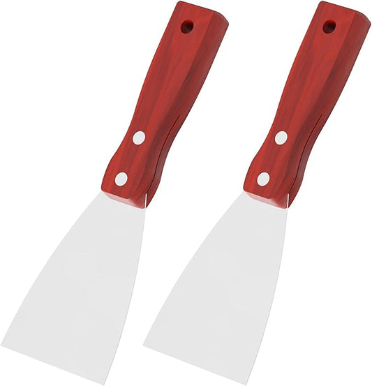 Putty Knife, 2PCS 3 Inch Stainless Steel Scraper Tool, Wooden Handle Metal Spackle Knives for Drywall, Decals, Wall Paper, Floor Tile, Patching, Painting, Taping, Scraping Coating
