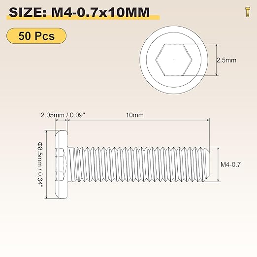 METALLIXITY Flat Head Hex Socket Cap Screws Bolts(M4-0.7x10) 50Pcs, Steel Hex Socket Furniture Bolts Screws - for Furniture Woodworking Project, Black