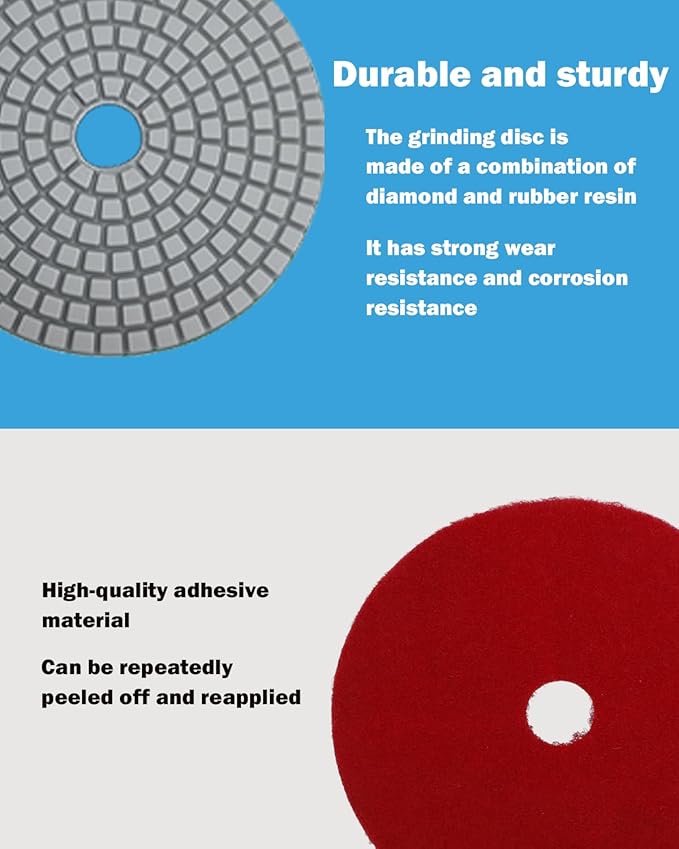 4 Inch Diamond Polishing Pads Kit, 14 Pcs Granite Polishing Pads 50#-3000# Pads with Metal Rods, for Granite, Concrete, Marble, Stone, Tiles, with Floor Grinder or Polisher