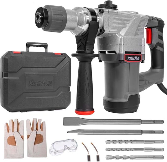 XtremepowerUS 1180W SDS-Plus Electric Rotary Demolition Chipping Hammer 1-1/4" Combination Rotary Hammer Drilling Chisels & Drill Bits Set with Case